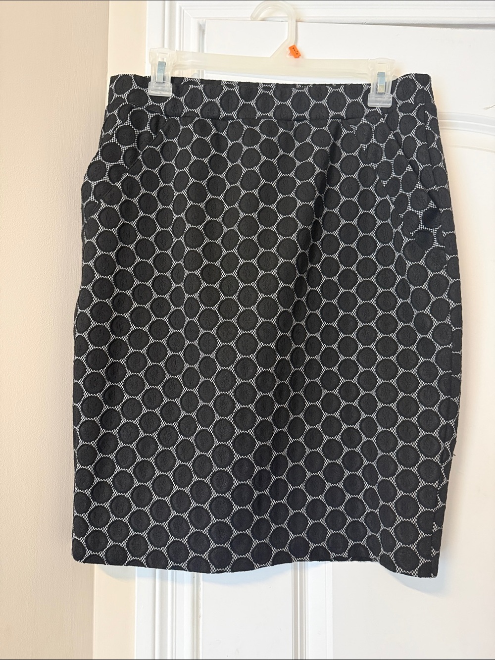 Elle Black Pencil Skirt with White Circle Pattern